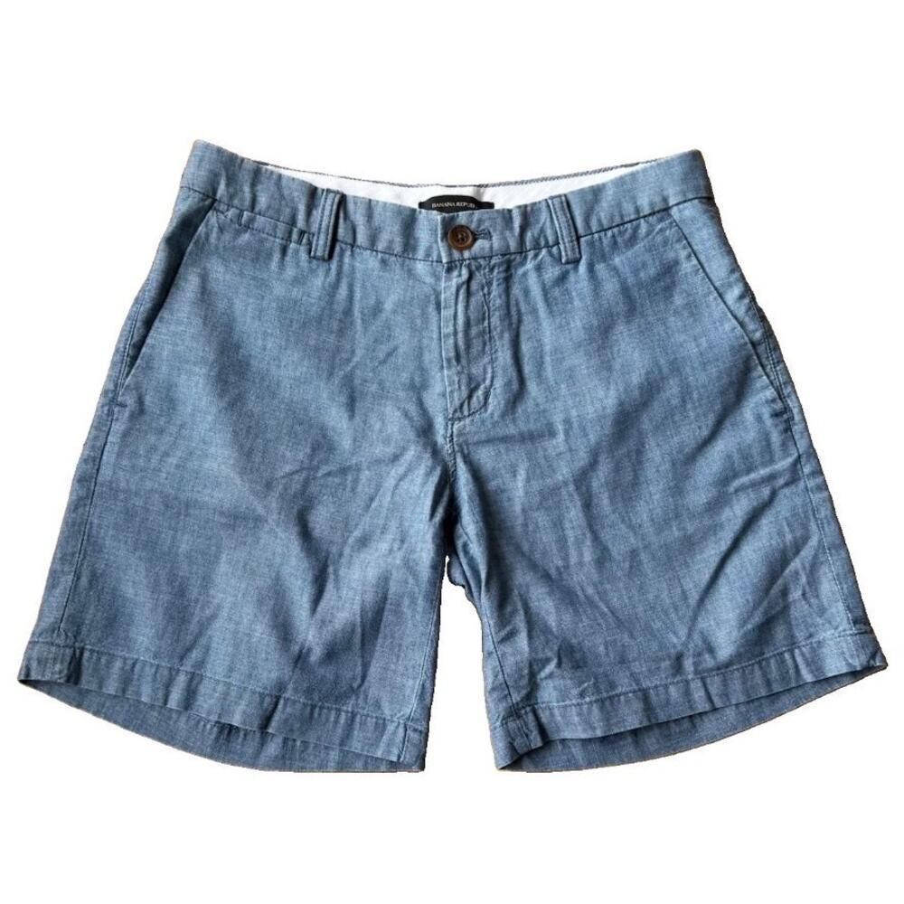 Banana Republic Blue Chambray Tailored Chino Shorts Sz 0 Preppy Minimal Nautical
